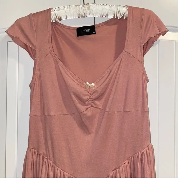Cider Pink Ruched Bowknot Ruffle Mini Dress - Picture 3 of 10
